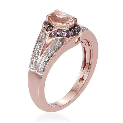 Promise Ring 925 Sterling Silver Vermeil Rose Gold AA Premium Morganite Zircon W