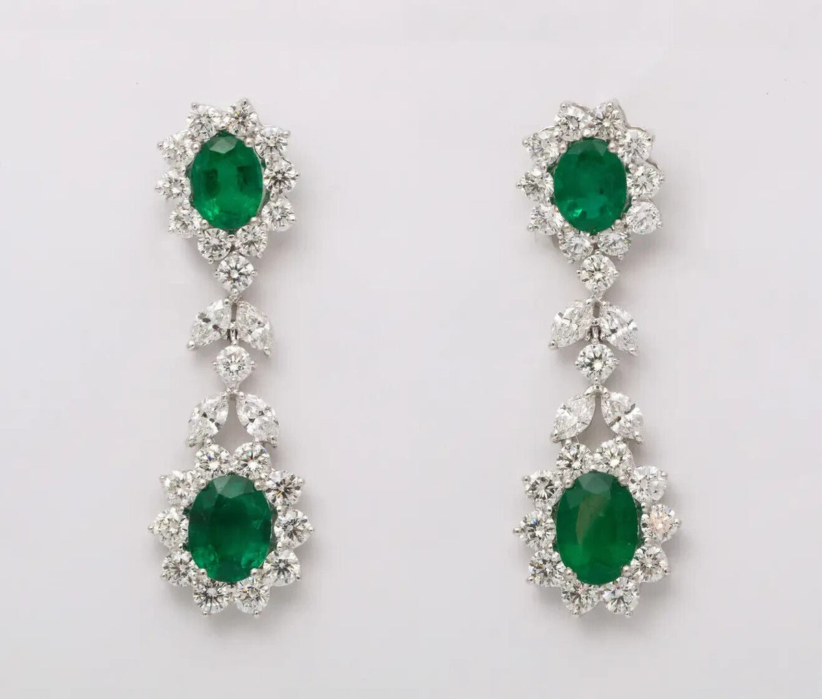 Emerald and Diamond Dangle Drop Earrings
