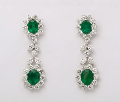 Emerald and Diamond Dangle Drop Earrings