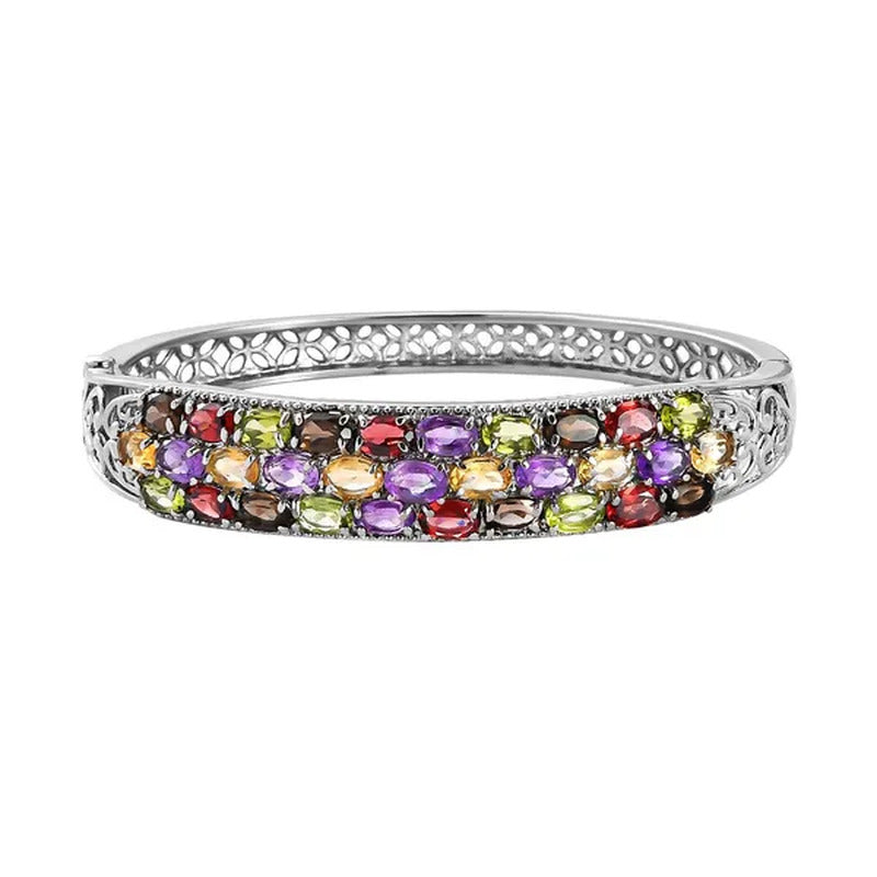 Shop LC Multi Gemstone Oval Stainless Steel Bangle Cuff Bracelet for Women Size