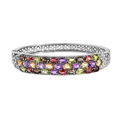 Shop LC Multi Gemstone Oval Stainless Steel Bangle Cuff Bracelet for Women Size