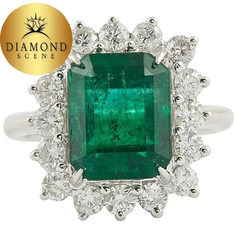 Green Emerald and Diamond Cocktail Ring