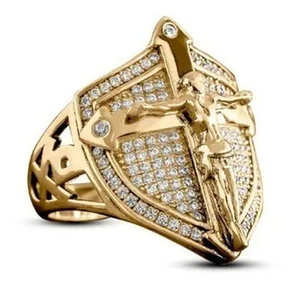 Mens Rings Son of God Christian Savior Jesus Crucifixion Cross Diamond Jewelry W