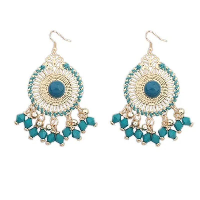 Tassel Wedding Flower Disc Dangle Drop Earrings Fashion Statement Jewelry Ethnic