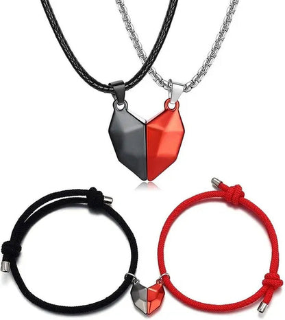 4Pcs/Set Two Souls One Heart Matching Necklaces Bracelets for Couples Creative M