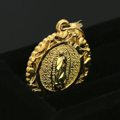 18K Gold Plated Lovely round Virgen De Guadalupe Pendant 5Mm 18" Virgin Mary Fig