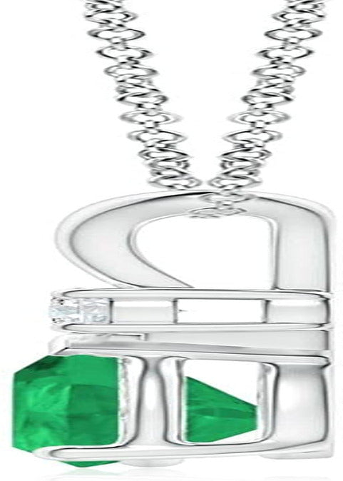Natural Emerald Teardrop Pendant Necklace with Diamond for Women, Girls in Sterl