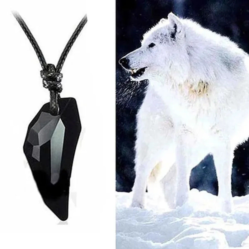 2Pcs Brief Design Women Men Wolf Tooth Crystal Pendant Adjustable Handmade Neckl