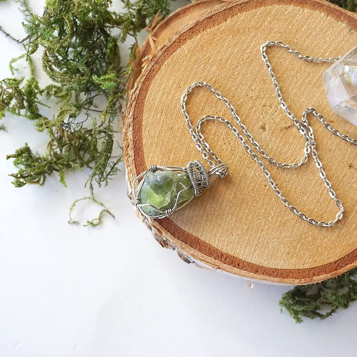 Raw Peridot Crystal Necklace - Green Peridot Pendant - August Birthstone Jewelry