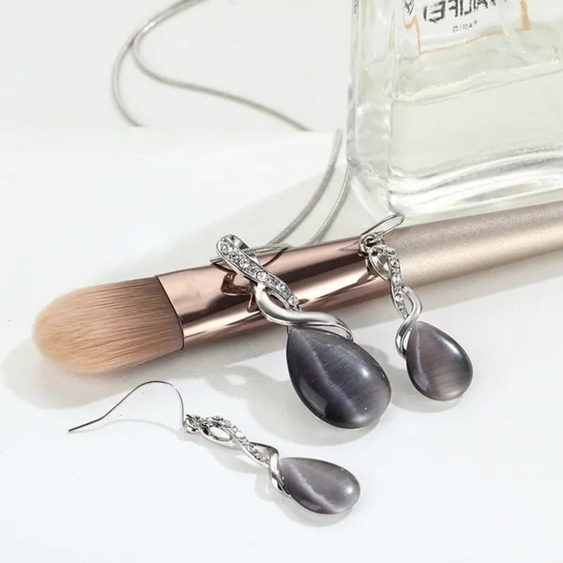 Fashion Elegant Crystal Opal Cross Necklace Earring Set Creative Simple Women Lu
