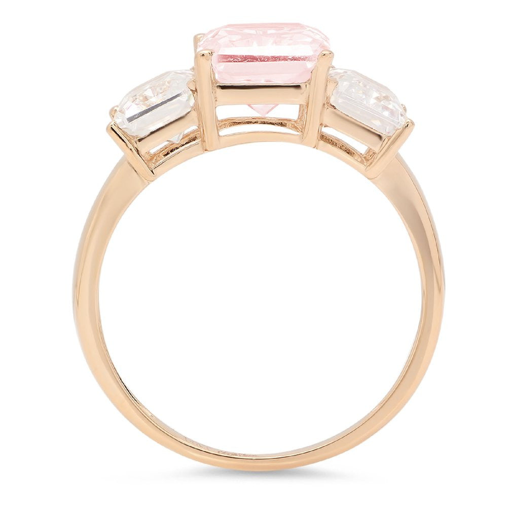 4.0Ct Brilliant Emerald Cut VVS1 Genuine Conflict Free Pink Simulated Diamond Re