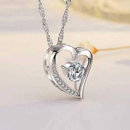 Bridal Wedding Clavicle Necklace 925 Sterling Silver Diamond Heart Necklace for