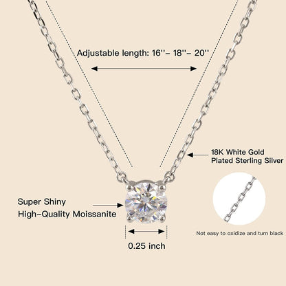 Moissanite Diamond Necklace, Diamond Pendant Necklace for Women, 18K White Gold