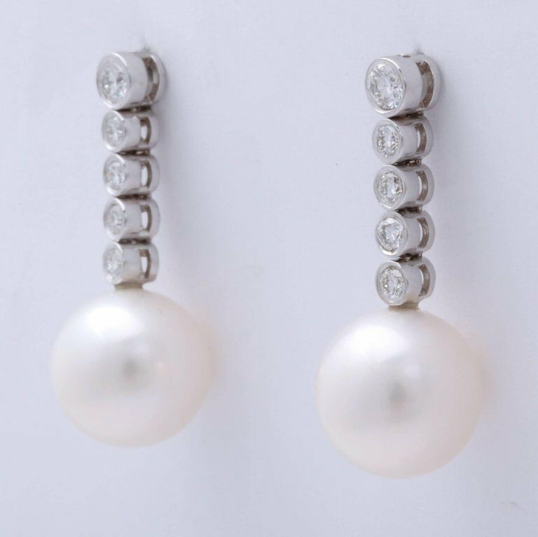 Pearl and Diamond Dangle Earrings
