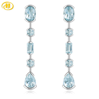 Natural Aquamarine Sterling Silver Drop Earrings 3.5 Carats Light Blue