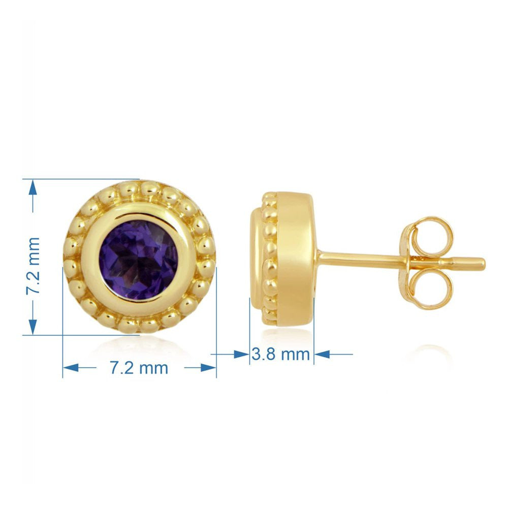 10K Yellow Gold with 4 MM Natural round Amethyst Stud Earrings