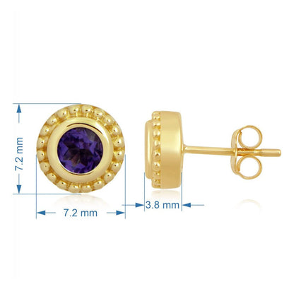 10K Yellow Gold with 4 MM Natural round Amethyst Stud Earrings