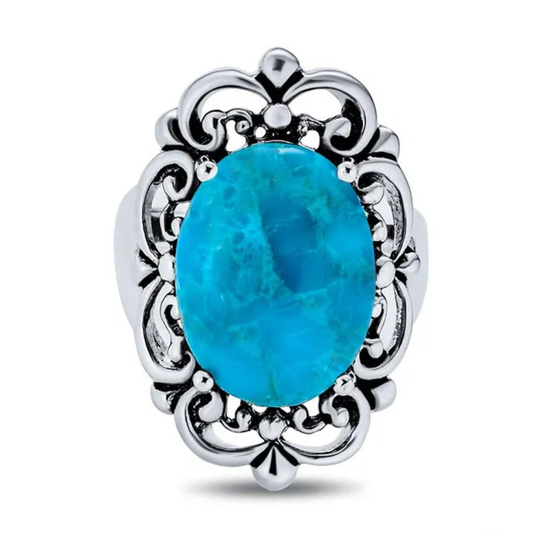 Vintage Oval Gemstone Turquoise Western Statement Ring Sterling Silver