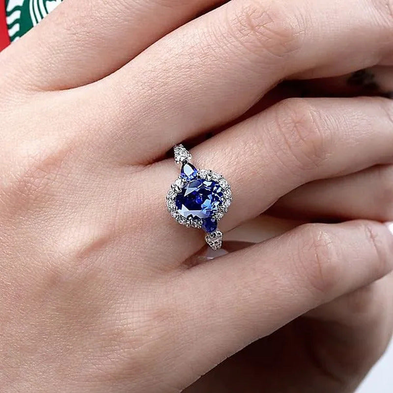 Fashionable Silver Colour Fine Blue Zirconia Women'S Ring Wedding Anniversary Ch