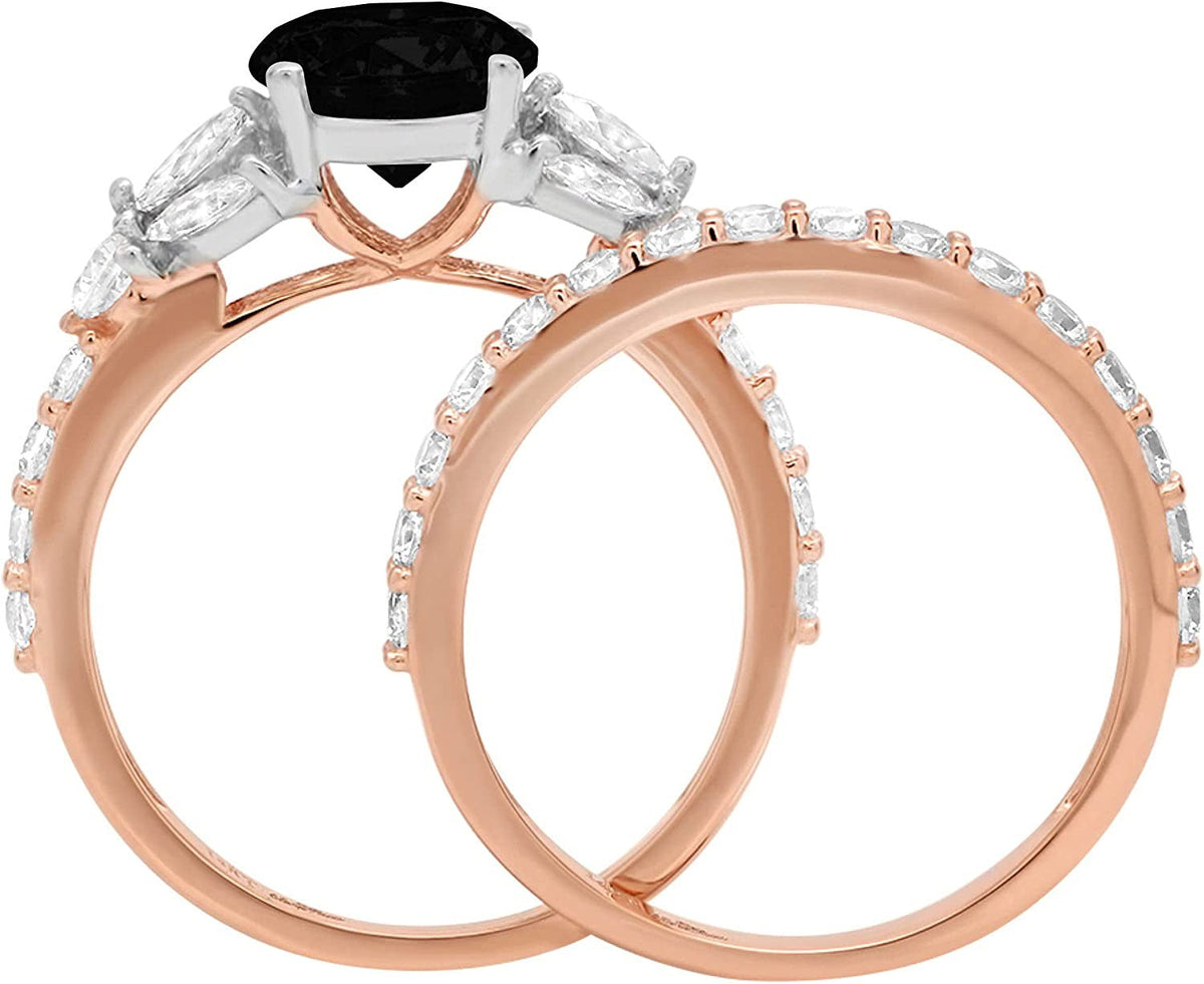 2.72Ct round Marquise Cut Solitaire 3 Stone Accent Genuine Flawless Natural Blac