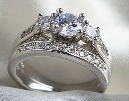 Sz6-9 10Kt Wedding&Engagement Ring Bridal Set White Gold Filled Three Stone CZ L