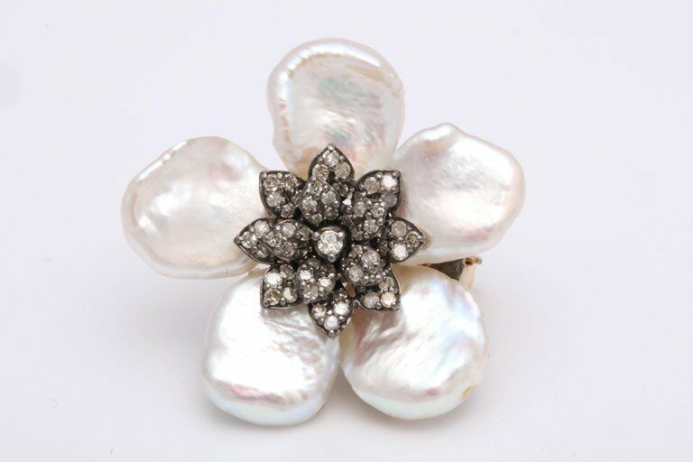 Pearl Leaf and Diamond Flower Earring