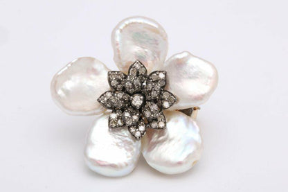 Pearl Leaf and Diamond Flower Earring