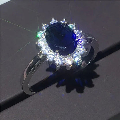 Royal Jewelry Princess Diana Soild Silver Color Ring Sapphire Cz Diamond Engagem