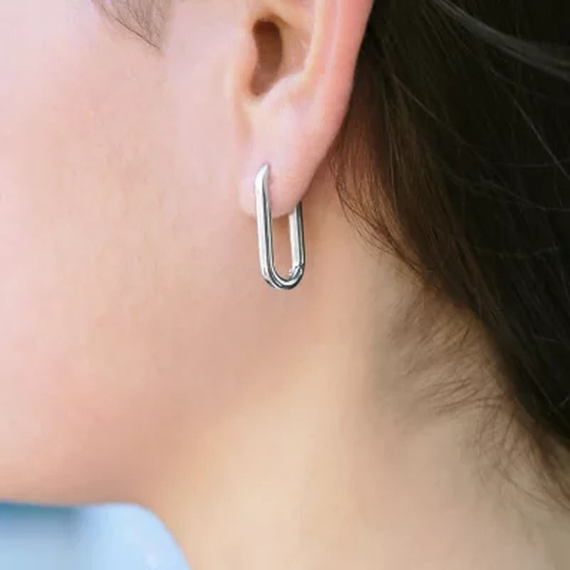 Italian Sterling High Polish Paperclip Hoop Ears