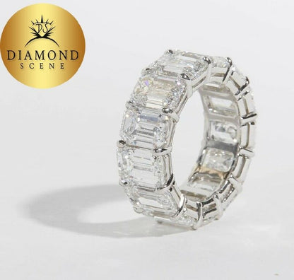Incredible Carat Size Emerald Cut Diamond Platinum Eternity Band Ring