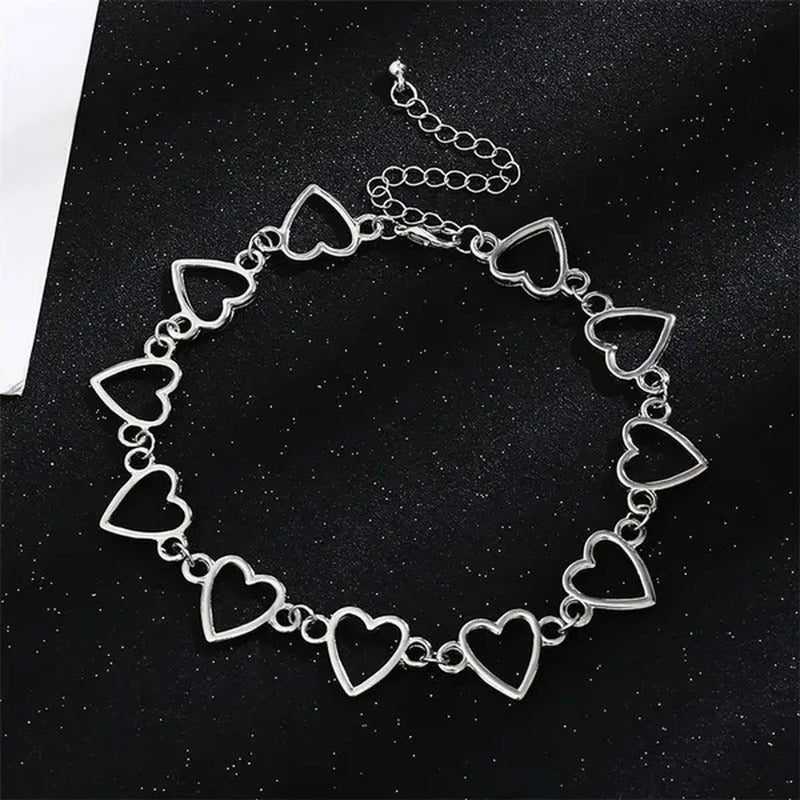 Simple Metal Heart Shape Choker Necklace for Women Fashion Elegant Geometric Col
