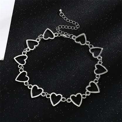 Simple Metal Heart Shape Choker Necklace for Women Fashion Elegant Geometric Col