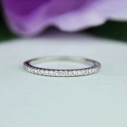 Womens Small Half Eternity Bridal Wedding Band, Stacking Ring, Stackable Band, A