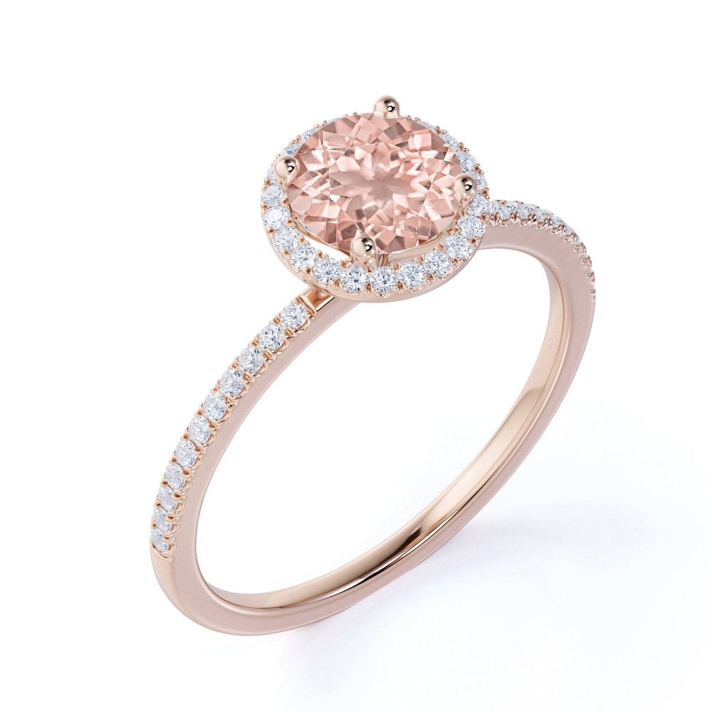 1.50 Carat Peach Pink Created Morganite (Round Cut Created Morganite) and Diamon