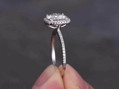 1.50 Carat Halo Moissanite and Diamond Engagement Ring with 18K Gold Plating