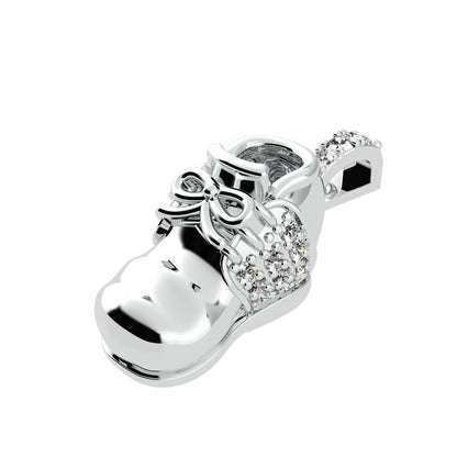 Birthstone Baby Shoe Pendant Necklace W/ Pure Brilliance Zirconia - Rhodium Plat