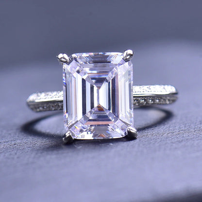 8X10Mm 5CT Emerald Cut D Moissanite Ring with GRA Certificate 100% - S925