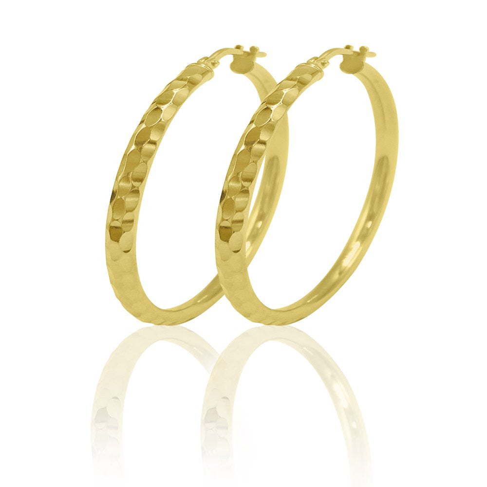 BRILLIANCE FINE JEWELRY Females 14K Gold Plated Adult Hammered Texture Hoop Earr