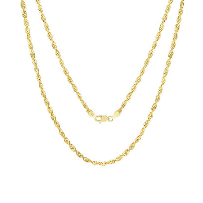 10K Yellow Gold 3Mm Diamond Cut Rope Chain Pendant Necklace, Mens Womens with Lo