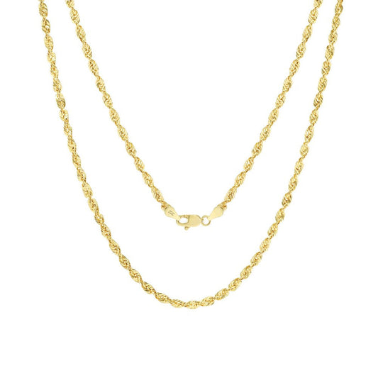 10K Yellow Gold 3Mm Diamond Cut Rope Chain Pendant Necklace, Mens Womens with Lo