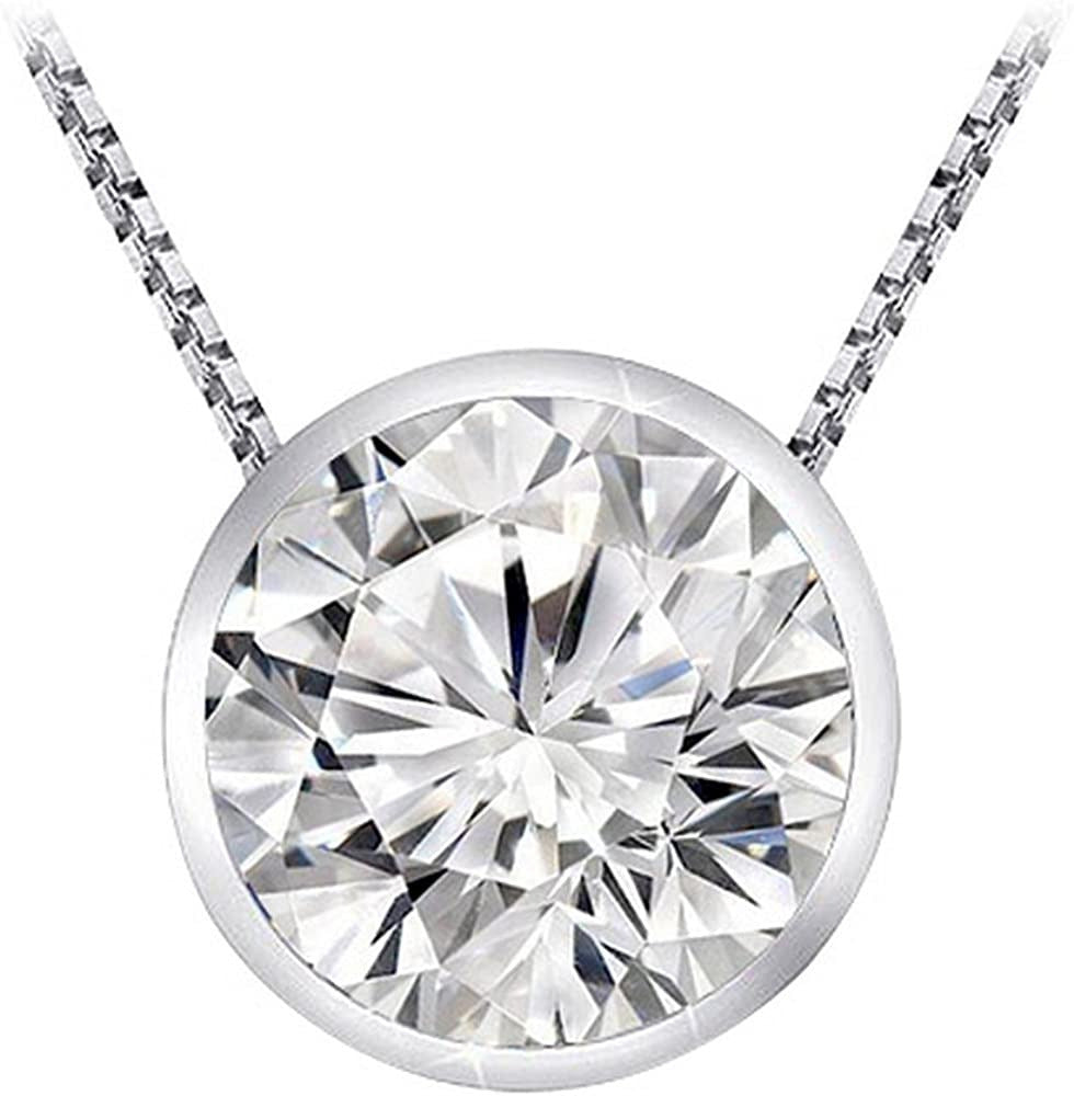 0.5 Carat 14K White Gold round Diamond Bezel Solitaire Pendant Necklace J Color
