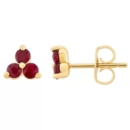 Genuine Ruby Cluster Earrings in 14K Yellow Gold