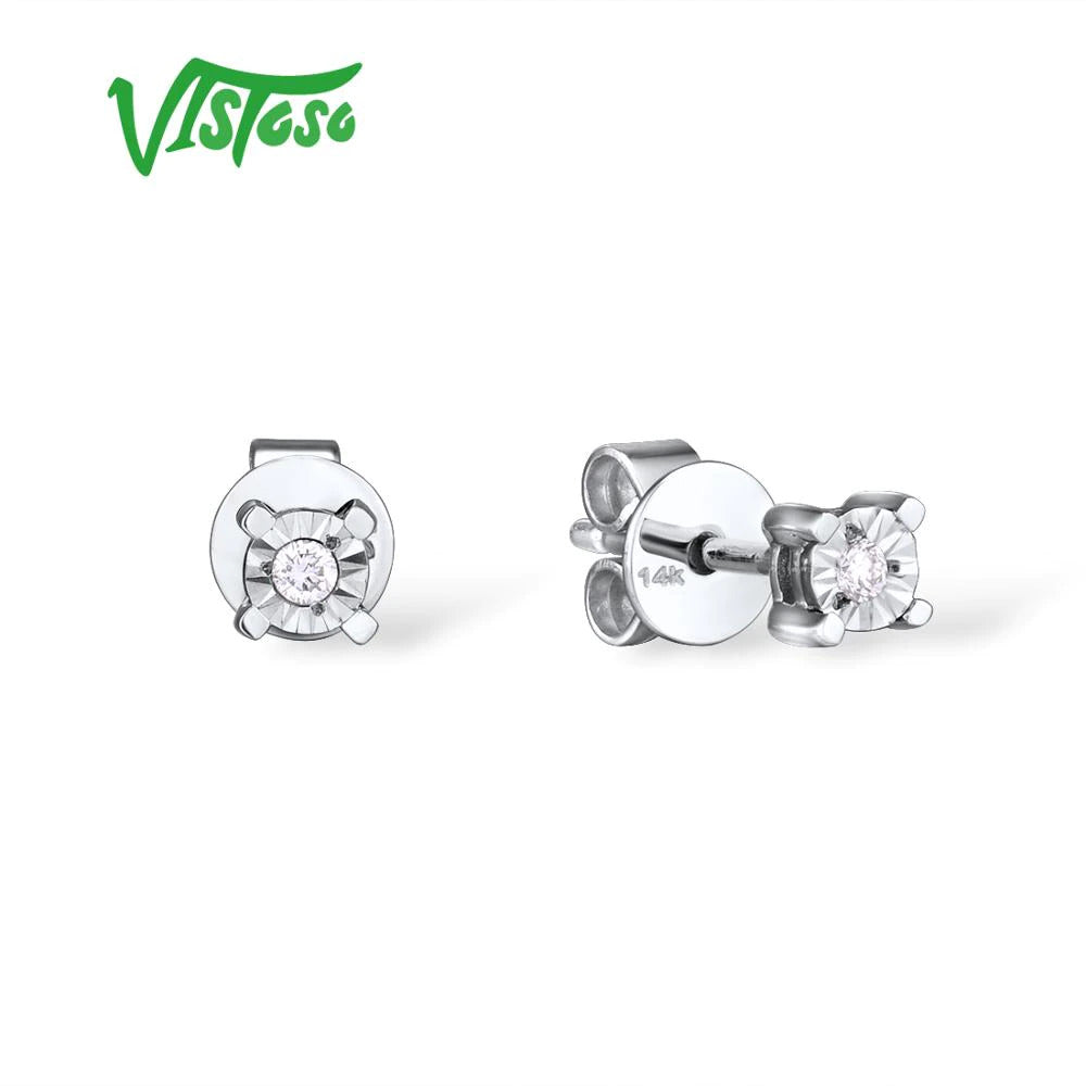 Pure 14K 585 White Gold Sparkling Illusion-Set Miracle Plate Diamond Earrings