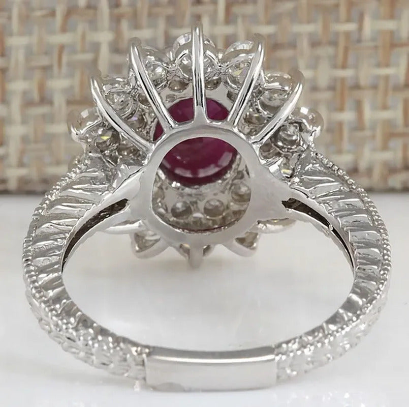 Noble Brand Jewelry Natural 5.86CT Red Ruby Gemstone 925 Sterling Silver Ring