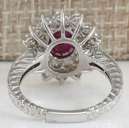 Noble Brand Jewelry Natural 5.86CT Red Ruby Gemstone 925 Sterling Silver Ring