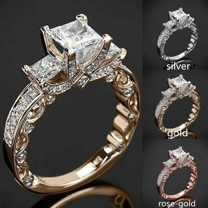 Exquisite Fashion Women'S Princess Square Diamond Ring Classic Super Flash Engag