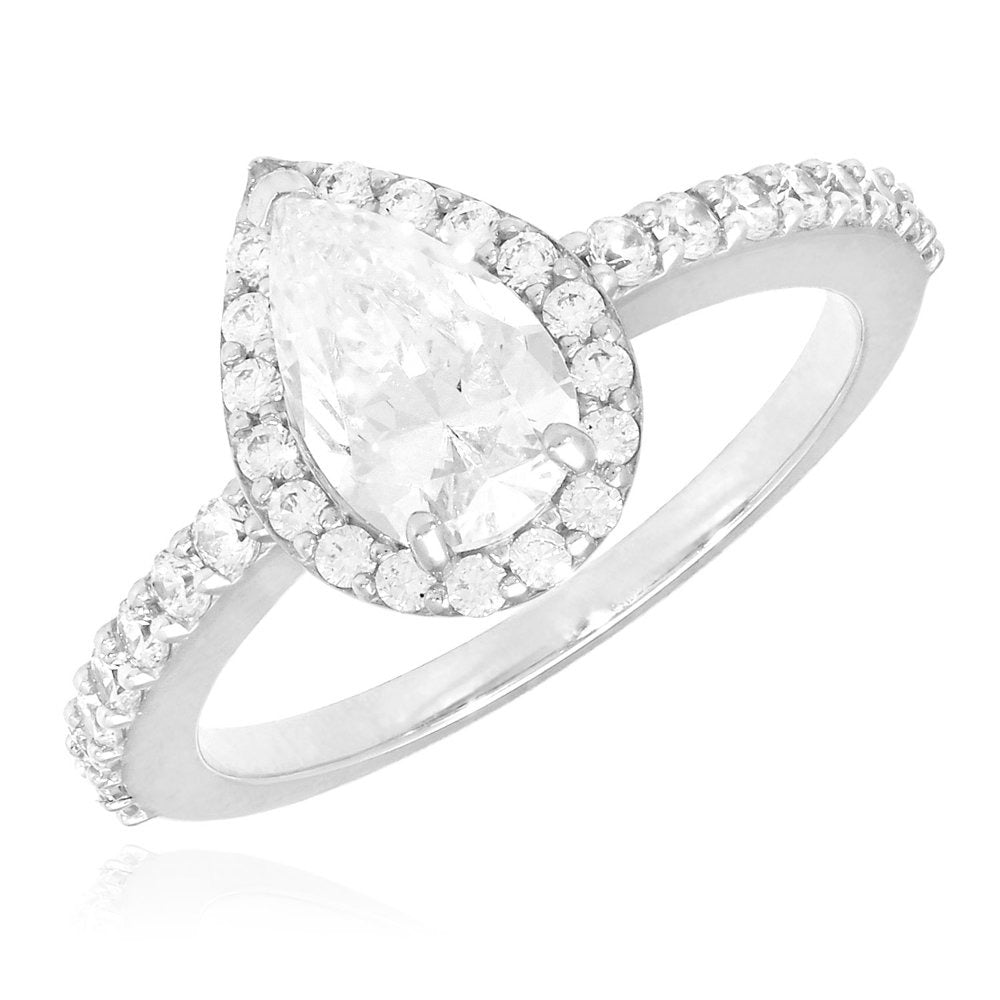 1.10CT. TW Pear Shaped Halo Created Diamond 14K White Gold Engagement Ring