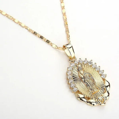 1Pc Plated Blessed Catholic Virgin Mary Pendant Necklace Fashion Crystal Rhinest