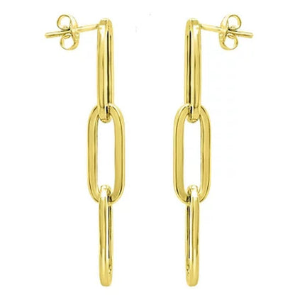 14K Yellow Gold High Polish Paperclip Link Drop Earrings
