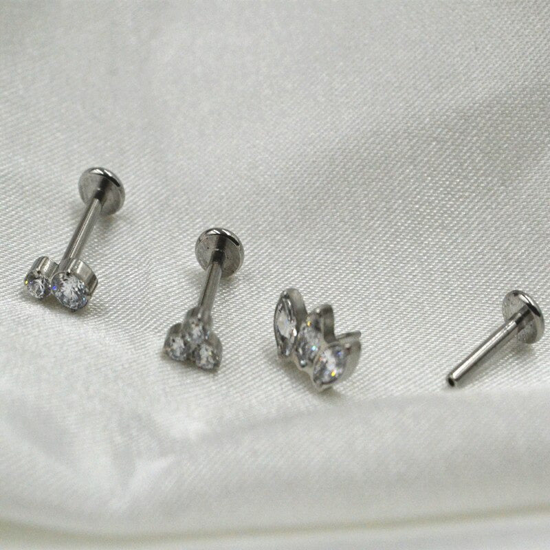 50Pcs Body Jewelry 16G Push in Lip Morne Nose Earrings Stud Crown CZ